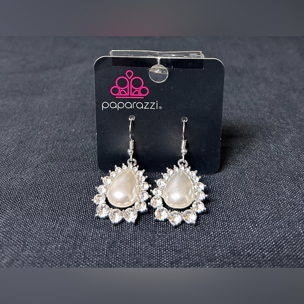 Silver and Pearl Embellished Paparazzi Earrings